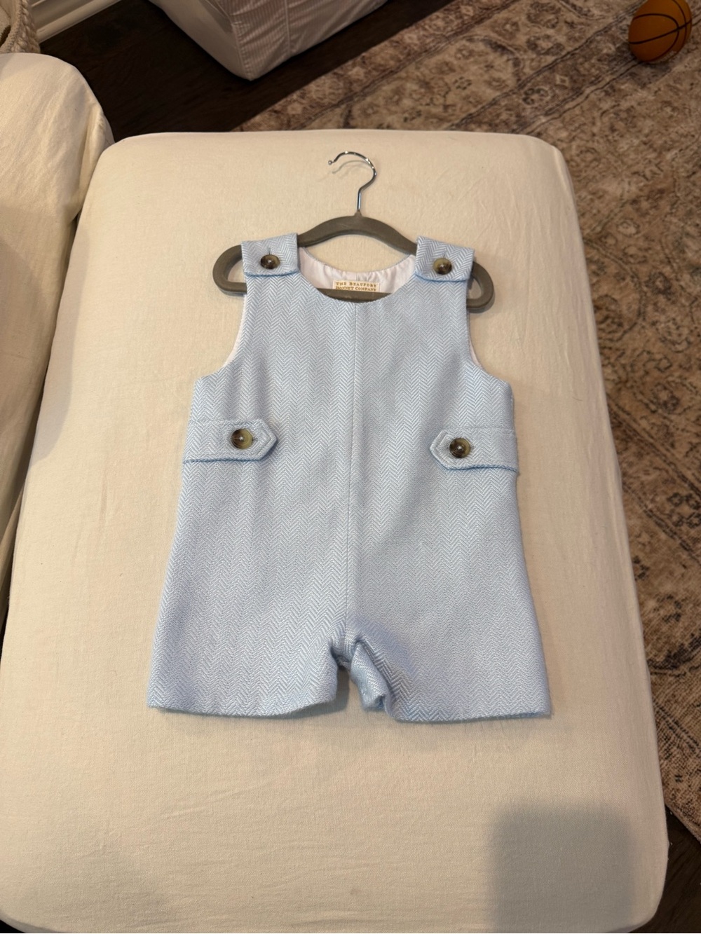The Beaufort Bonnet Company Blue Herringbone Jon Jon Romper